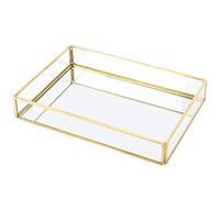 DEWIN Caja de Almacenamiento de Cosméticos, Caja de Almacenamiento de Vidrio de Metal Vintage Bandeja de Oro Cajas de Presentación de Cosméticos para Accesorios de Baño (Small Size)