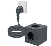 DEWIN Cubo Regleta Enchufe con USB de 3 Tomas con 3 USB Puertos, Torre Enchufes Vertical 16A 3680W Regleta Cubo Powercube de 3 vías para el hogar, la Oficina y los ViajesCable 1,5 m, Gris
