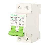 DEWIN Disyuntor DC,2P 1000V 32A Interruptores Automáticos Miniatura Interruptor de Circuito Fotovoltaico con Protección Contra Sobrecarga y Cortocircuito para Sistema Solar PV