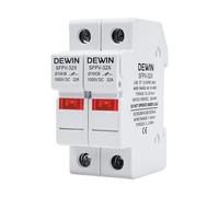 DEWIN Portafusibles fotovoltaico, Portafusibles solar/PV 2 polos DC1000V 32A, montaje en riel DIN de 35 mm, con protección contra sobrecarga y cortocircuito (No fuse)
