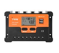 DEWIN Regulador de Carga Solar 12V, Controlador de Carga Solar PWM Regulador Solar de 12V 24V Salida USB dual de 5V 30A