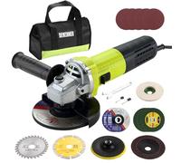 DEWINNER Amoladora Angular 125 MM 1000W 2000-12000 RPM Con 20 Accesorios, Radial Pequeña 125mm, Amoladora Pequeña Para Cortar, Esmerilar y Pulir Metal, Madera, Cerámica y Piedra, Bolsa de Herramientas
