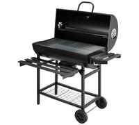DEWINNER Barbacoa de carbón XXL, portátil para exteriores | Con bandeja de carbón ajustable, termómetro, mesa auxiliar plegable, ruedas, guantes de parrilla y clips para alimentos