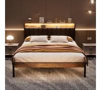 DEWINNER Estructura De Cama 160x200 con Iluminación LED, Cama Doble con Cabecero con Espacio De Almacenamiento, con Múltiples Tomas De Corriente (1 Toma De CA, 2 Puertos USB), Estructura Robusta