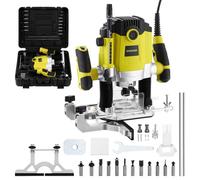 DEWINNER Fresadora Para Madera 1800 W 10000-26000 RPM, Rebajadora Eléctrica con Juego de 12 fresas,7 Velocidades,3 Alicates de 6,8,12 mm,Ajuste de la Profundidad de Fresado,Caja de Plástico