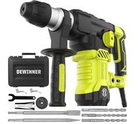 DEWINNER Martillo Percutor SDS-Plus,1500 W, 6 velocidades, 850RPM, 4400BPM, 5.5J, embrague de seguridad y tecnología antivibración, 4 funciones, incluye organizador, cincel y broca de 32mm