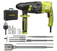 DEWINNER Martillo Perforador 1100 W 3.4 J, 0-1500 RPM/5500 BPM con 4 Funciones y Embrague de Seguridad, 20 Accesorios Sierra Perforadora Hormigón, Velocidad Variable, Hormigón, Acero, Madera