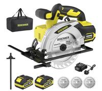 DEWINNER Sierra Circular Inalámbrica,Sierra Circular de Mano 4000RPM con Batería 4.0Ah,Corte 54mm(90°)-38mm(45°), 3 Hojas 165mm 24Dientes + Bolsa Lona, Ideal para Corte Madera (Dos Baterías)