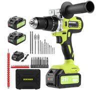 DEWINNER Taladro Percutor Bateria 90Nm,21V Sin Escobillas Taladro Atornillador Inalámbrico con 2 Baterías 4.0Ah,20+3 Configuraciones de Par,13mm Portabrocas,2 Velocidad,39 Accesorios y Maletín