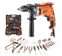 DEWINNER Taladro Percutor con Cable 910W 0-3000RPM, Taladro Percutor Eléctrico con 115 Caja Herramientas, Función 2 en 1,Portabrocas de 13mm,Velocidad Variable, Ladrillo, Madera, Acero