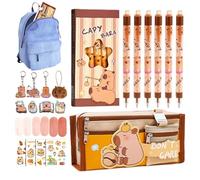Dewireaey Estuche Escolar | Set de Materiales Escolares con Capibara - Estuche de Capibara con Accesorios - para Niños, Niñas, Jóvenes, Preescolares, Hijo, Hija, Familia y