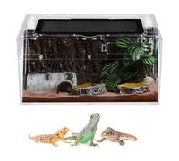 Dewocke Caja de Alimentación de Insectos, 30 x 18 x 15cm 360° Acrílico Transparente Terrario Reptiles, Terrario Lagarto Hábitat Portátil, Recipientes de Acrílico para Terrario para Reptiles y Mascotas