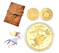 Dewocke Hada De Los Dientes Monedas, 2 Piezas Doradas Monedas Conmemorativas con Carta en Piel, Monedas con Diseños Diferentes en Ambas Caras, Regalo Ideal para Niños en Fase de Cambio de Dientes