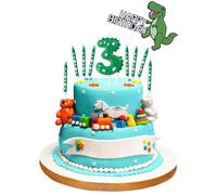 Dewocke Vela de Cumpleaños de Dinosaurio Número 3, 1 Vela de Número, 8 de Velas Largas y Delgadas y 1 piezas de dinosaurios Happy Birthday Cake Topper para la Decoración de Fiestas Temáticas
