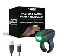 DEX FINGERLIGHT - Linterna LED portátil de alta tecnología - Luz de dedo recargable - Brillante - 3 modos de luz - IPX7 resistente a la intemperie - Carga USB-C - Anillo de ajuste personalizado