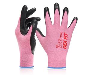 DEX FIT Guantes de Trabajo FN330, Ajuste Cómodo Elástico 3D, Buen Agarre, Recubrimiento de Espuma Duradero de Nitrilo, Táctil, Fino y Ligero, Lavable en la Lavadora; Rosa L (9) 3 Pares