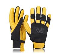 DEX FIT MG210P Guantes mecánicos de cuero, palma de cuero vacuno impermeable, ajuste 3D transpirable, guantes de trabajo para taller, almacén, jardín; Gold/Black S 1 Paio