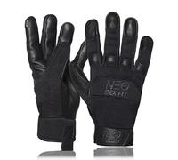 DEX FIT MG210P Guantes mecánicos de cuero, palma de cuero vacuno impermeable, ajuste 3D transpirable, guantes de trabajo para taller, almacén, jardín; Black/Black M 1 Paio