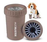 Dexas MudBuster - Limpiador de patas de perro mediano en color topo, se adapta a patas de 3,8 a 6,4 cm de ancho, lavador portátil para patas fangosas, taza de limpieza de patas de perro con cerdas de