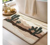 DEXI Alfombra Baño 50 x 80 cm, Alfombra Bañera Antideslizante y Absorbente, Suave y Cómoda, Alfombrilla Lavables para Ducha, Bañera, Beige con Motivo de Cactus