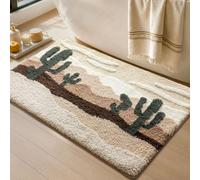 DEXI Alfombra Baño 60 x 90 cm, Alfombra Bañera Antideslizante y Absorbente, Suave y Cómoda, Alfombrilla Lavables para Ducha, Bañera, Beige con Motivo de Cactus