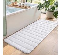 DEXI Alfombra Baño Antideslizante 60 x 150 cm, Alfombrilla Absorbente, Alfombras Lavable a Máquina con Microfibras Suaves de Agua para Bañera, Ducha, Blanco
