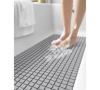 DEXI Alfombrilla de baño Antideslizante, sin BPA, sin látex, Lavable a máquina, con ventosas y Agujeros de Drenaje, Extra Larga, 40,6 x 99 cm, Color Gris