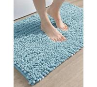 DEXI Bathroom Rug 20x32, Super Soft Thick Chenille Absorbent Bath Mat, Non Slip Machine Washable Fluffy Shag Bathmat for Tub, Shower Floor, Light Blue