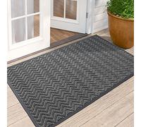 DEXI Felpudo Duradero y Resistente para Interiores y Exteriores, Resistente a Las Manchas y a la decoloración, Antideslizante, Perfil bajo, fácil de Limpiar, 3 x 5 pies, Color Gris Oscuro cheurón