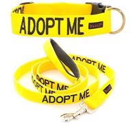 Dexil Adopt ME (Necesito un Nuevo hogar) Collar para Perros SM L-XL codificado por Colores Amarillos y Juegos de Correas con Mango Acolchado de Neopreno de Lujo de 60 cm, 1,2 m y 1,8 m PREVIENE