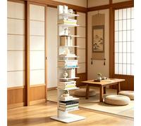 Dexinhdh 11-Tier Spine Tower Bookcase, Tall Vertical Book Organizer, Metal Floor Standing Bookshelf, Space-Saving Invisible Storage Rack for Office Living Room Bedroom Study(White)