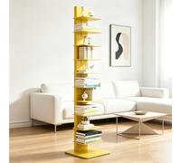 Dexinhdh 11-Tier Spine Tower Bookcase, Tall Vertical Book Organizer, Metal Floor Standing Bookshelf, Space-Saving Invisible Storage Rack for Office Living Room Bedroom Study(Yellow)