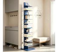 Dexinhdh 11-Tier Spine Tower Bookcase, Tall Vertical Book Organizer, Metal Floor Standing Bookshelf, Space-Saving Invisible Storage Rack for Office Living Room Bedroom Study(Blue)