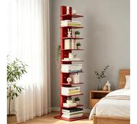 Dexinhdh 11-Tier Spine Tower Bookcase, Tall Vertical Book Organizer, Metal Floor Standing Bookshelf, Space-Saving Invisible Storage Rack for Office Living Room Bedroom Study(Red)
