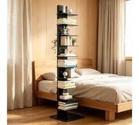 Dexinhdh 11-Tier Spine Tower Bookcase, Tall Vertical Book Organizer, Metal Floor Standing Bookshelf, Space-Saving Invisible Storage Rack for Office Living Room Bedroom Study(Black)