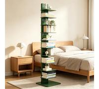 Dexinhdh 11-Tier Spine Tower Bookcase, Tall Vertical Book Organizer, Metal Floor Standing Bookshelf, Space-Saving Invisible Storage Rack for Office Living Room Bedroom Study(Green)