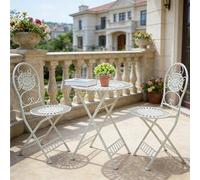 Dexinhdh Conjunto De Bistró De 3 Piezas para Interior Y Exterior, Mesa Y Sillas Plegables De Hierro Forjado, Estructura En Forma De X Y Gran Capacidad De Carga, para Patio, Jardín