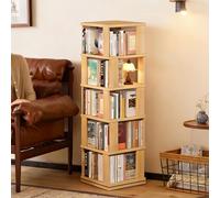 Dexinhdh Estantería Giratoria De Madera De 5 Niveles, Torre Librera con Giro De 360°, Base Giratoria con Rodamientos Y Barandillas Anticaída; Estante De Almacenamiento De Pie