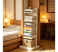 Dexinhdh Estantería Vertical De Madera Tipo Columna, Librería Moderna Abierta con Base Y Sistema Antivuelco, Estante Esquinero Multinivel De Almacenamiento Invisible para Oficina(B,5-Tier)