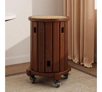 Dexinhdh Juego De 4 Taburetes Redondos De Madera Apilables, Mesas Auxiliares Nido De Ratán con Ruedas, Refuerzo De Conexión Metálica, Mesa De Centro Multifuncional para Salón(A)