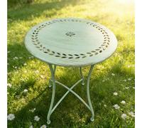 Dexinhdh Mesa Auxiliar Retro De Hierro Forjado, Mesas De Picnic Vintage, Textura Retro Y Antigua, Tablero De Gran Diámetro, Mesa Redonda Portátil para Exteriores, Ideal para Jardín(Green)