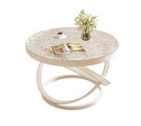 Dexinhdh Mesa de Centro Moderna de Vidrio, Mesa de té Redonda Minimalista, Estructura de Metal Resistente, Fuerte Capacidad de Carga, para Sala de Estar, hogar(White,70cm)