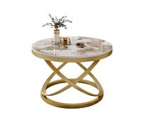 Dexinhdh Mesa de Centro Redonda, Moderna Mesa de té con Piedra Natural Jaspeada, Patas en Forma de X, Estructura de Metal, para Sala de Estar, hogar y Oficina(A,50cm)
