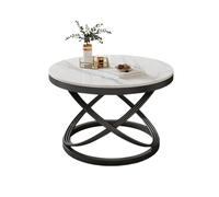 Dexinhdh Mesa de Centro Redonda, Moderna Mesa de té con Piedra Natural Jaspeada, Patas en Forma de X, Estructura de Metal, para Sala de Estar, hogar y Oficina(D,60cm)