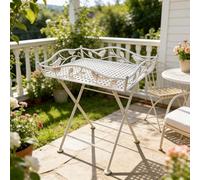 Dexinhdh Mesas Auxiliares Plegables para Exteriores, Mesa Auxiliar Plegable De Metal para Patio, Estructura En Forma De X Y Gran Capacidad De Carga, Jardinera para Trasero(White)