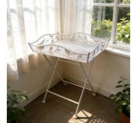 Dexinhdh Mesas Auxiliares Plegables para Exteriores, Mesas De Picnic Portátiles De Estilo Vintage, Estructura En Forma De X, Textura Retro Y Antigua, Mesas De Centro De Hierro Forjado(White)