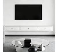 Dexinhdh Mueble De TV Flotante, Consola Multimedia Moderna De Pared con Cajón Y Tirador, Diseño De Puerta Abatible, Centro De Entretenimiento De Madera para Sala De Estar(White,140cm)