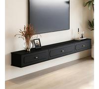 Dexinhdh Mueble De TV Flotante De Pared, Consola Multimedia Moderna con Estante Y Gabinete, Panel Trasero con Toma De Corriente Oculta, Centro De Entretenimiento Flotante(Black,140cm)