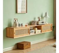 Dexinhdh Mueble De TV Flotante Moderno De Ratán, Consola De TV Montada En La Pared, Diseño con Puerta Corredera, Centro De Entretenimiento Flotante con Tirador Metálico(B,150cm)