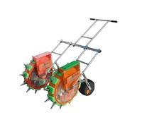 Dexinhdh Sembradora Manual De Doble Rueda, Sembradora De Jardín con Pico De Pato De Acero Inoxidable Y Ruedas De Presión con Peso, Caja De Semillas Transparente para Soja, Maní(7 nozzles)